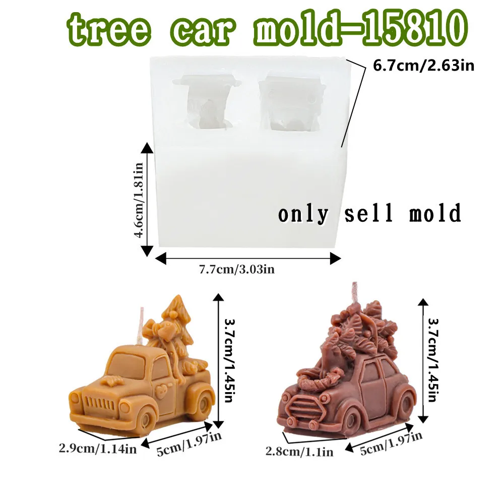 2‑Cavity Vintage Christmas Truck Silicone Candle Mold Retro Car With Xmas Tree Mold DIY Candle Resin Plaster Soap Christmas Deco