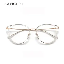KANSEPT Fashion Women Round Big Face Cat Eyeglasses Frames High Quality Myopia Prescription Glasses Men Vintage