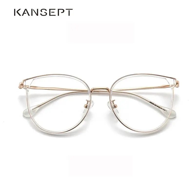 KANSEPT Fashion Women Round Big Face Cat Eyeglasses Frames High Quality Myopia Prescription Glasses Men Vintage