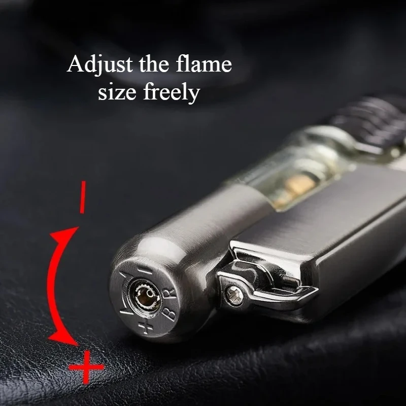 Metal Circular Machine Transparent Gas Box Inflatable Lighter with Lid Windproof Direct Spray Blue Flame Gas Cigar Accessories
