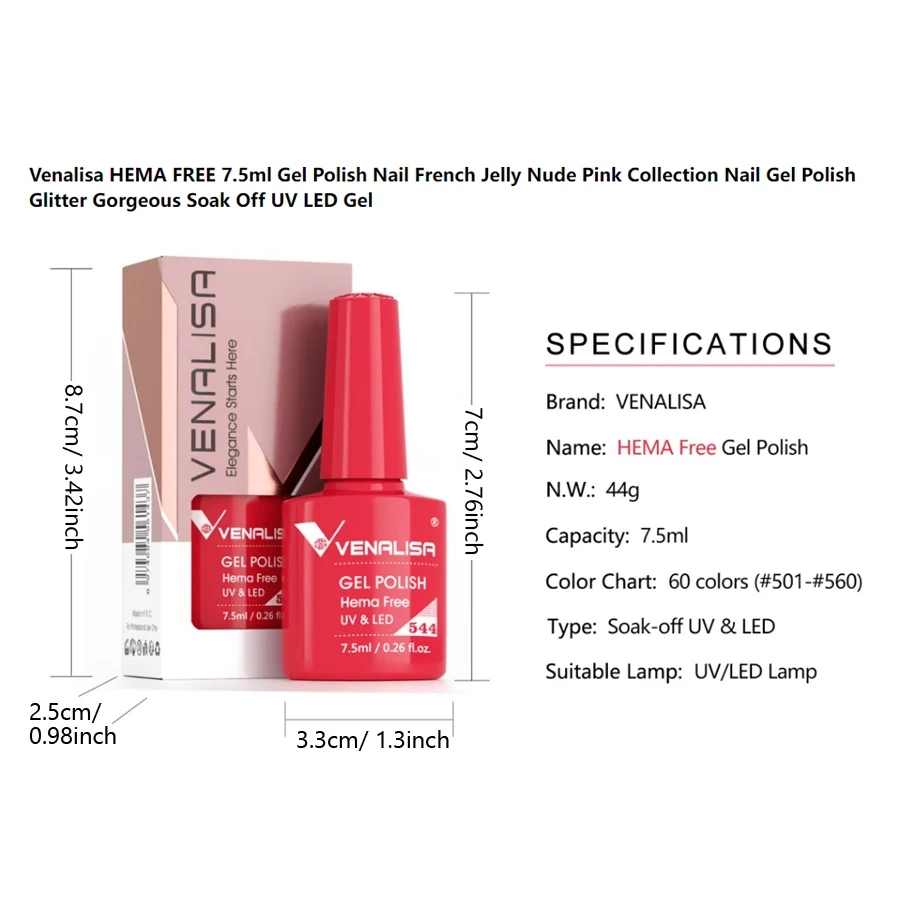 Venalisa 7,5ml HEMA-freier Nude Pink Nagelgel-Lack UV LED Maniküre Jelly Gel Nagellack zum Ablösen für perfektes Nagelfinish – Detail 3