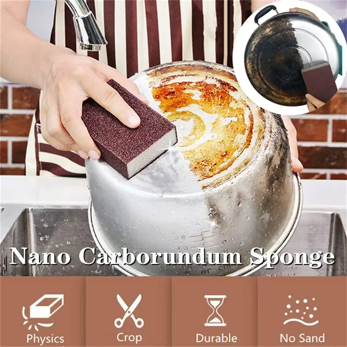 30/1PCS Magic Sponge Carborundum Rust Cleaning Brush Household Cleaning Pads for Kitchen Remove Pot Bottom Stubborn Stains Tools