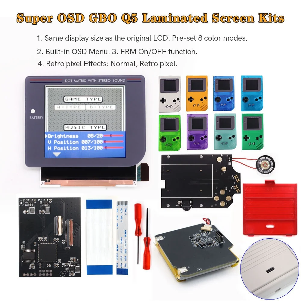 

Rechargeable Laminated Q5 3.1 inches Larger Display HD IPS RIPS Screen OSD FRM For GB GBO DMG LCD Replacement Shell