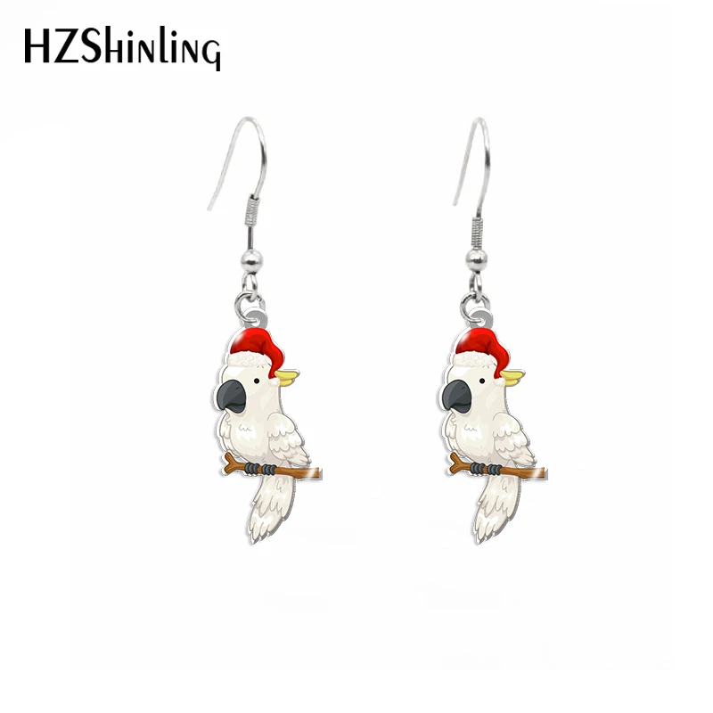 2022 New Christmas Cockatoo Dangle Earring Happy Budgie Acrylic Hook Earring Epoxy Jewelry Earrings Gifts Friends