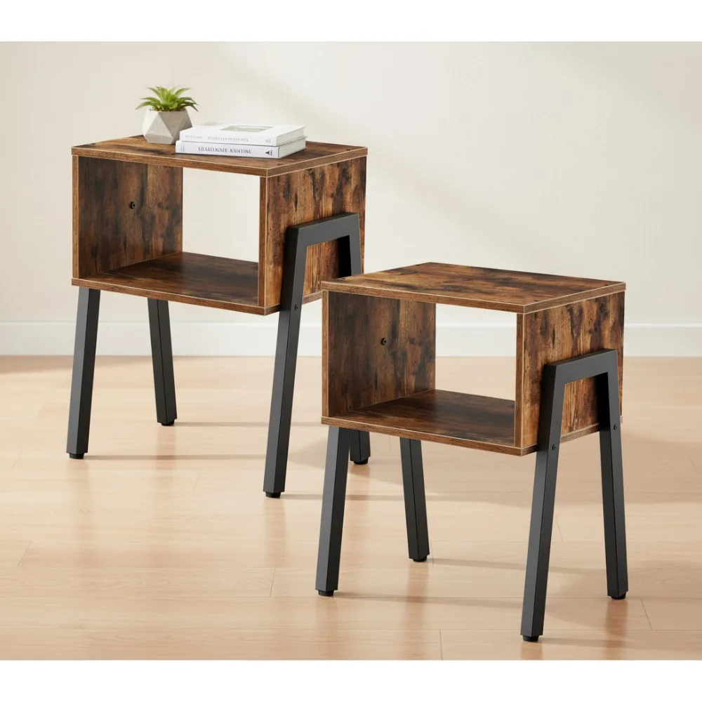 

Штабелируемая тумбочка из 2 шт., коричневый торцевой столик в деревенском стиле с открытой полкой для хранения в спальне и гостиной