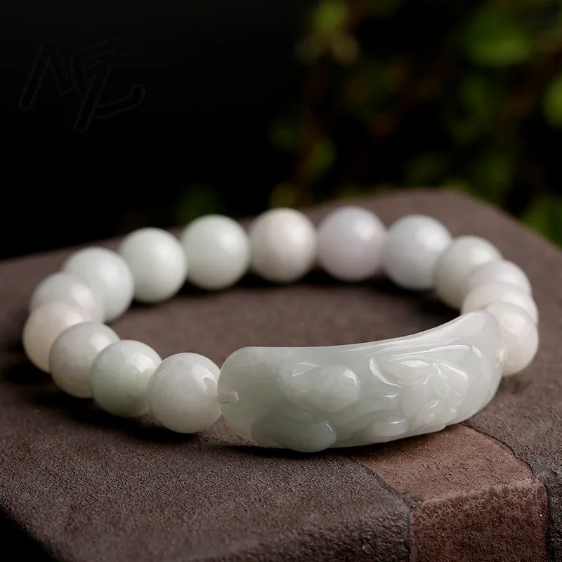 

1pc Natural Jade Emerald 10mm Bead Pixiu Bracelet Adjustable Bangle Jewellery Fashion Accessories Hand-Carved Men Luck Amulet