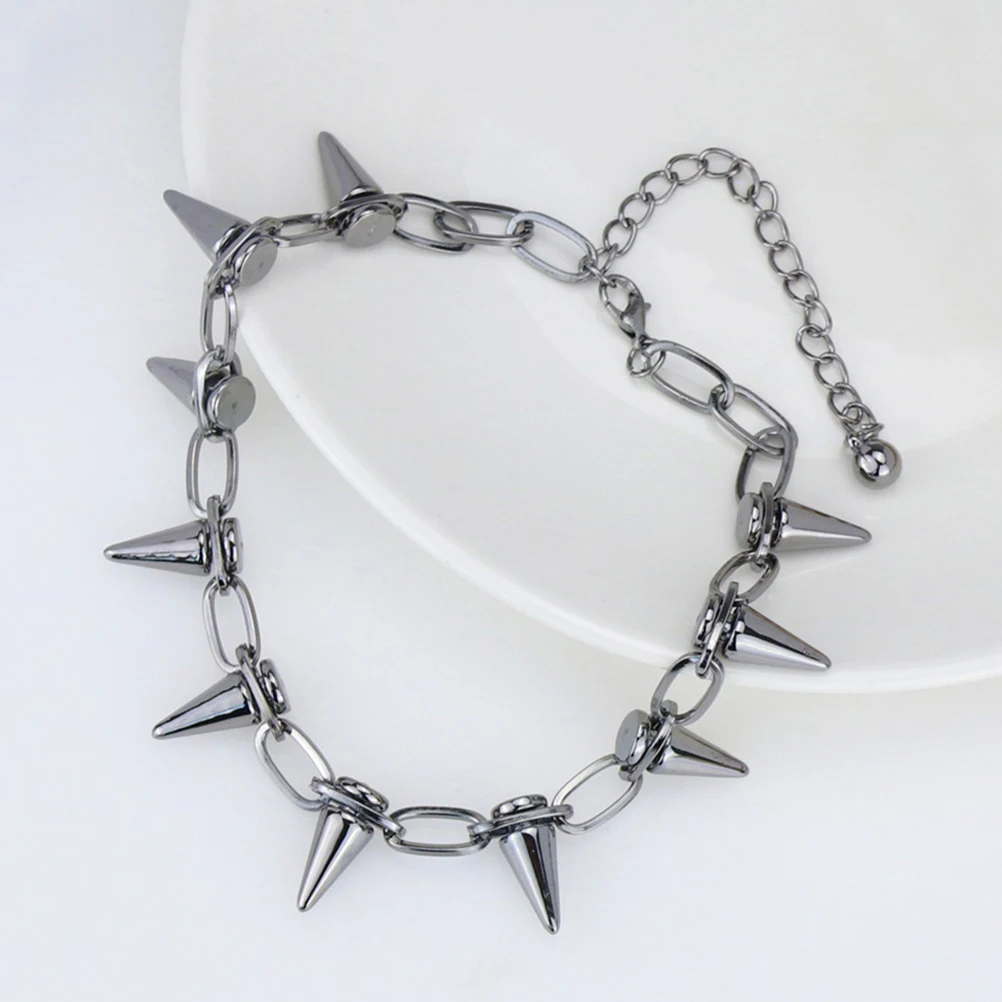

2Pcs Punk Goth Necklaces Exaggerated Punk Chain Necklace Women Men Gothic Spike Charm Chain Jewelry