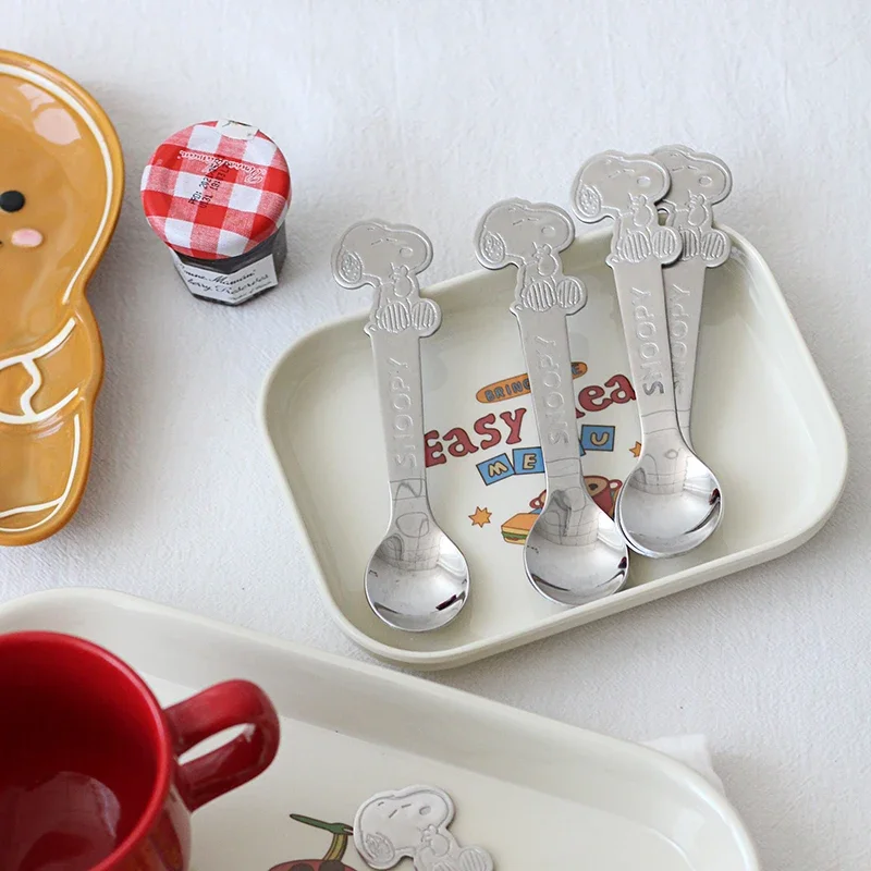 Snoopy Stainless Steel Spoon Cartoon Double Relief Coffee Spoon Dessert Cake Fruit Spoons Kitchen Accessory Tableware Decoration