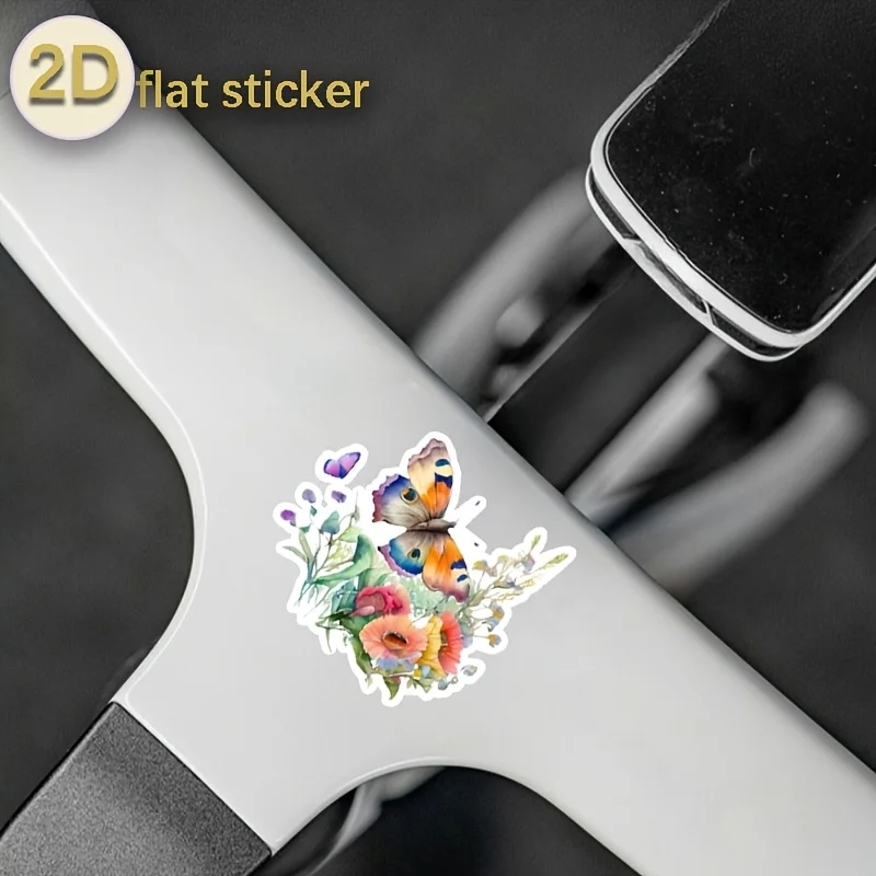 Colorful, Mixed-Color Butterfly and Wildflower Stickers; Mountain Bike Stickers with a Fresh, Airy Vibe,