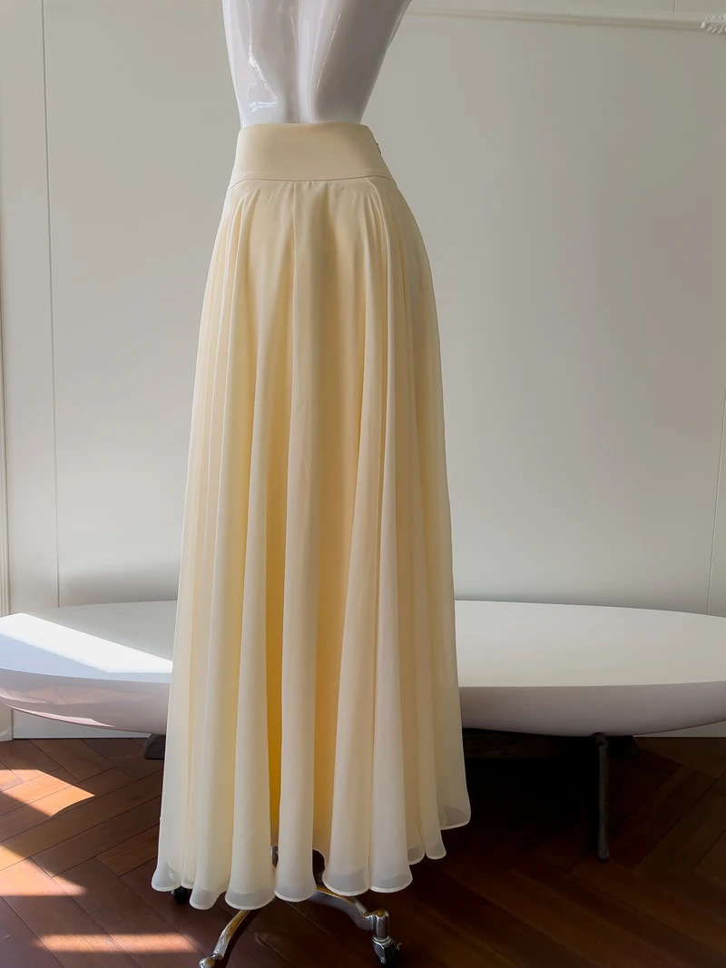 

Желтое кружевное длинное платье Ele для похудения и расклешенный праздничный ансамбль с высокой талией на молнии Sle Faionable из смеси полиэстера