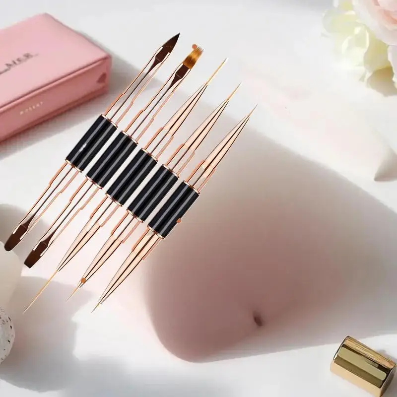 5 Pcs Double-Ended Nail Art Brushes Liner Detail Thin Brushes Nail Drawing Pen 3D Nail Art Decorations At Home DIY Manic