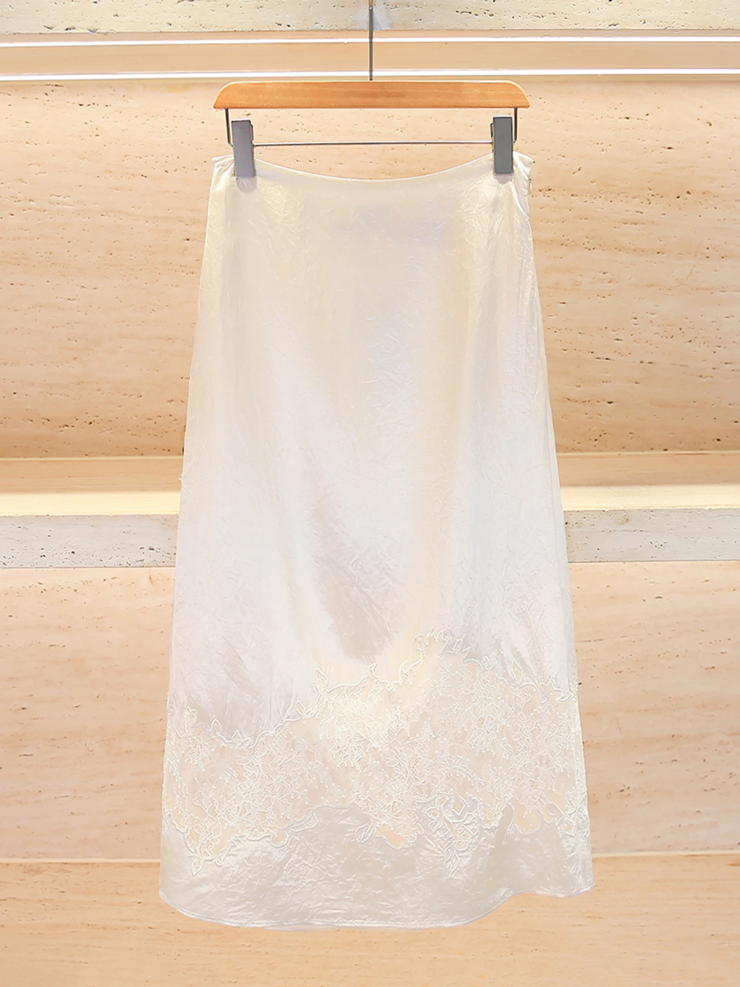 Elegant Embroidered Hollow out Midi Skirt High Waist A-Line Silhouette Commute Friendly Gentle Summer Style Women's Fashion