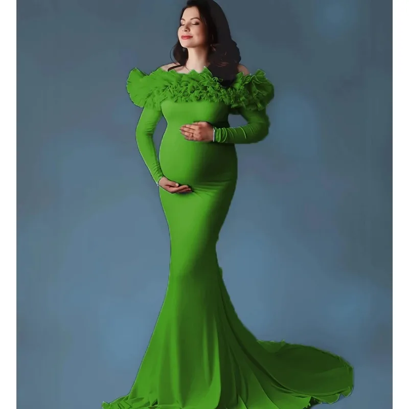 Maternity fitted gown dress train платье платье для беременных فساتين حوامل baby shower dresses for pregnant woman