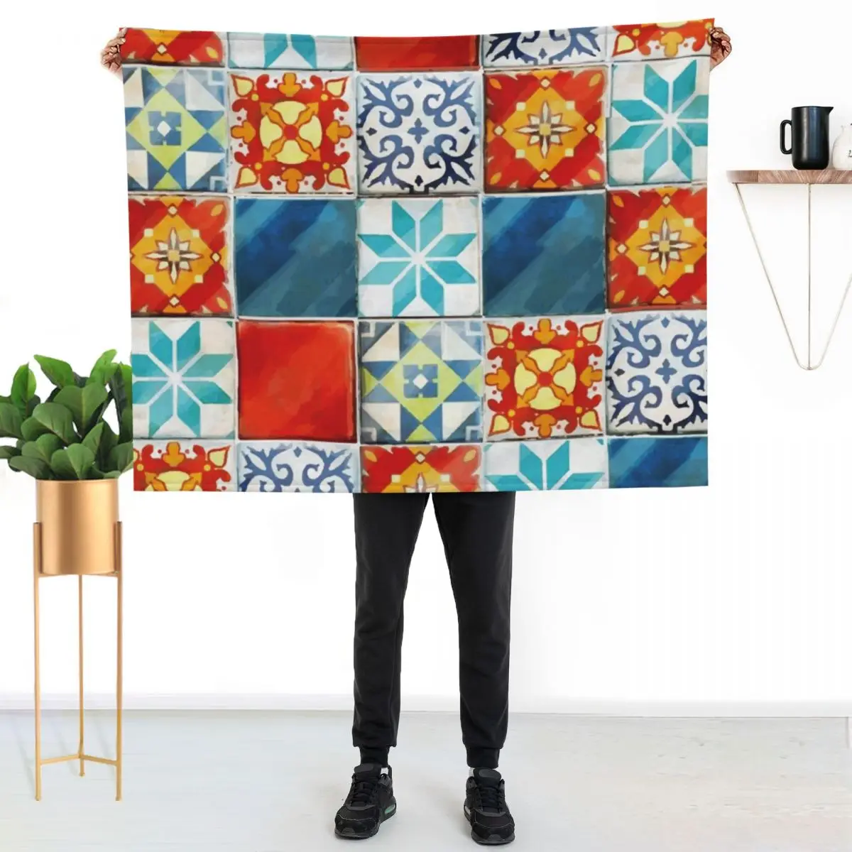 Colorful azulejos tiles from Azul board game Throw Blanket Bed covers Summer Stuffeds Furry Comforter Summer Beddings Blankets