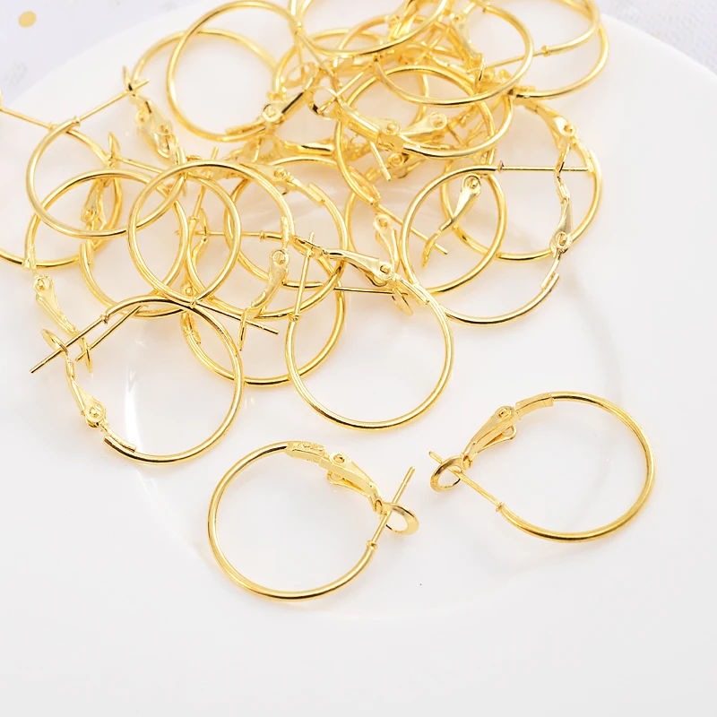 Banhado a ouro Rodada Hoop Loop Brincos, Ganchos Achados, Jóias DIY Fazendo Acessórios, Suprimentos, Círculo Suave, 10-30Pcs