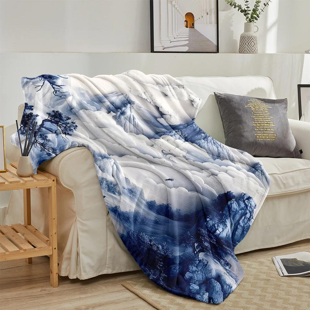 Blue White Porcelain Art Cute Flannel Fleece Throw Blanket Soft Plush Bed Couch Cover Perfect Gift for Women Girls Kids