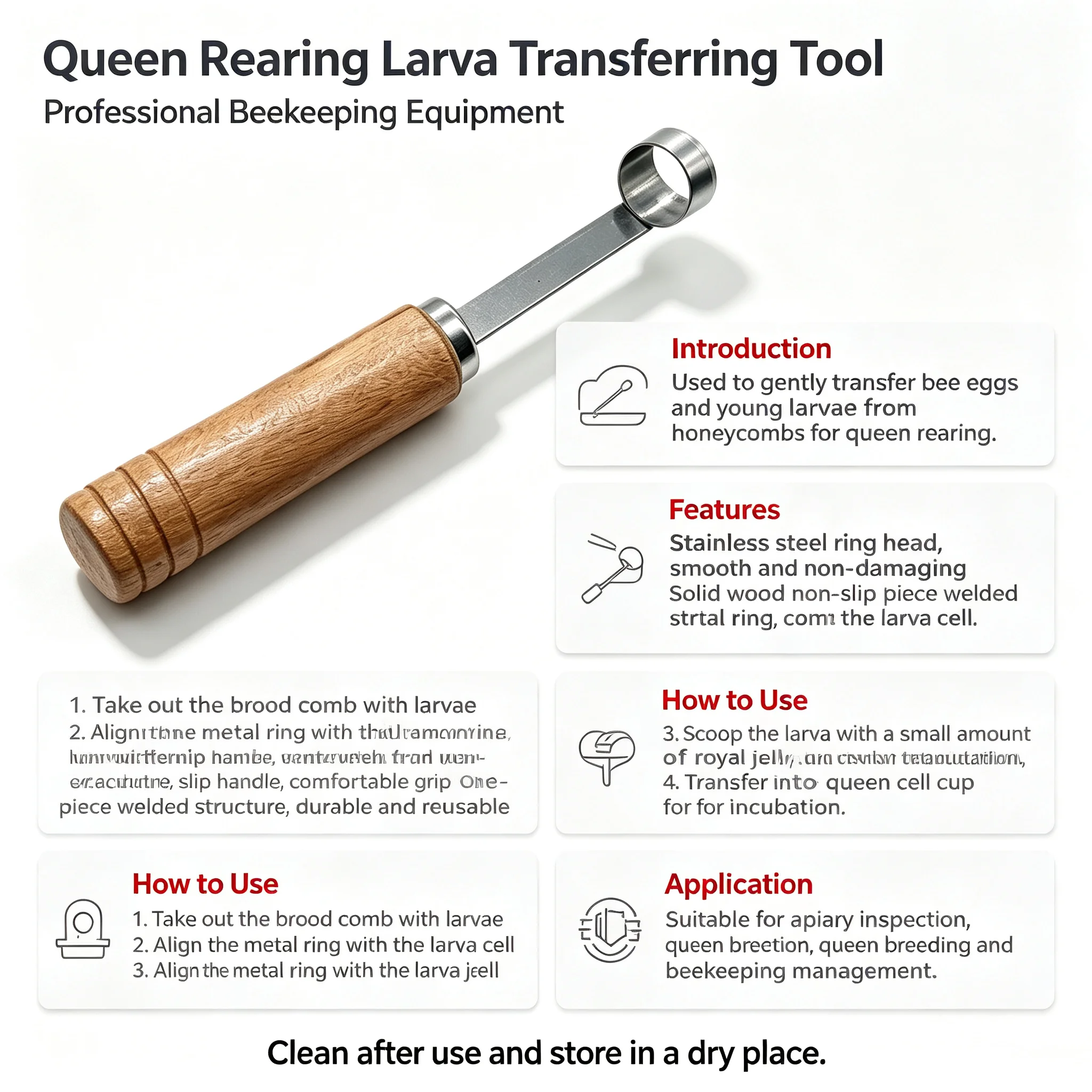 Queen Rearing Tools Intercept The Egg From Honeycomb For Hatch Non Graft Worm Beekeeping Equipment Supplies Wooden Handle