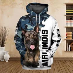 2024 New Hoodies 3D Graphic Silver Ribbon Hoodies Animals Dog Belgian Malinois Sweatshirts Casual Harajuku Sportswear Clothing