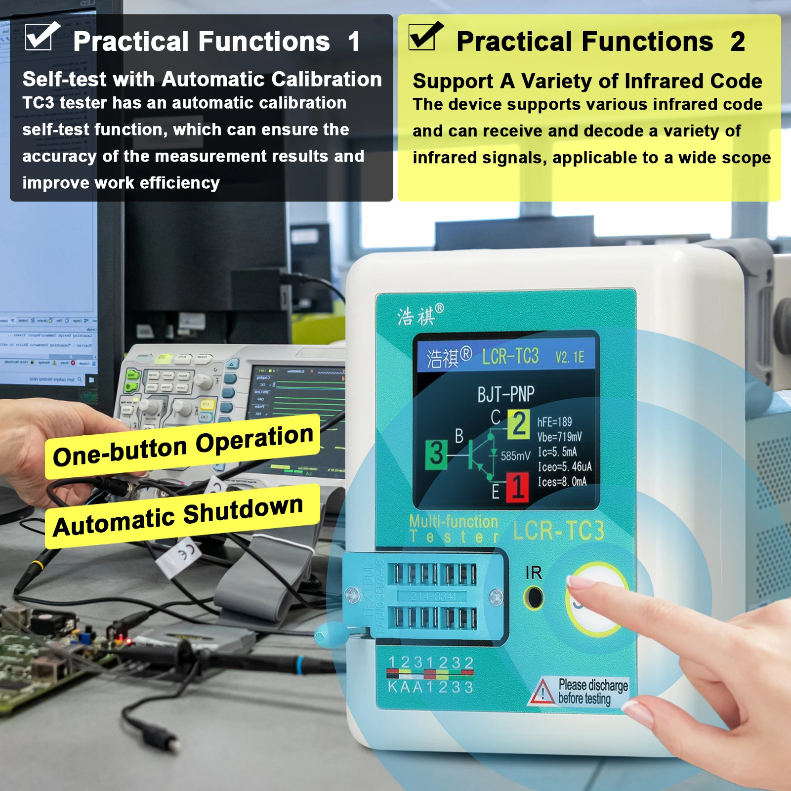 Tester próbnik elektroniczny LCR-TC3 Zenera Tester diodowy TFT Regulator napięcia dioda NPN potencjometr rezystor tranzystor bipolarny