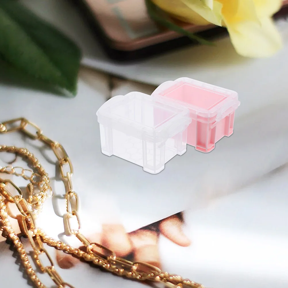 

8pcs Mini Storage Boxes Small Containers Pink Transparent Lids Plastic Box for Jewelry Beads Home Supplies Organization Toy