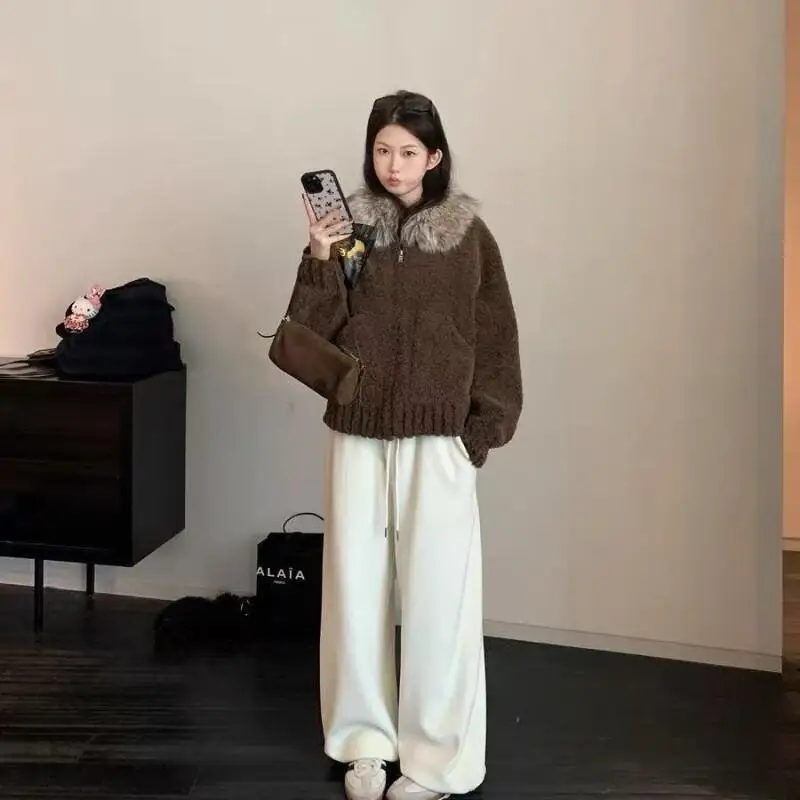 

Women's Padded Jacket Autumn and winter Warm Fleece Big Fur Collar Thick Lamb Wool Coat Women Faux Fur Winter Korean style tops