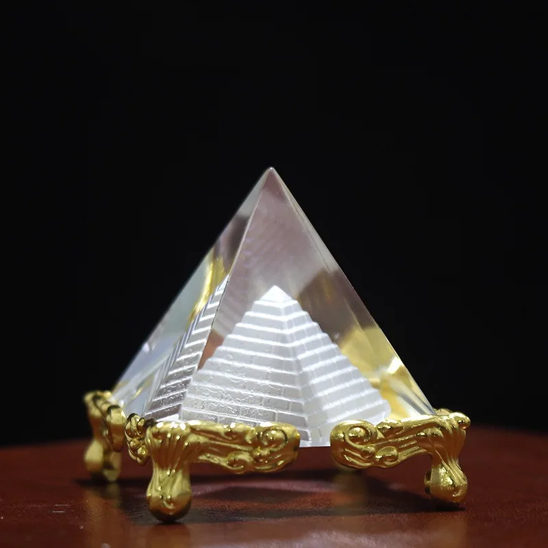 6/8cm Energy Healing Hollow Crystal Glass Egypt Pyramid Fengshui Figurines Chakra Healing Miniature Home Decoration Accessories