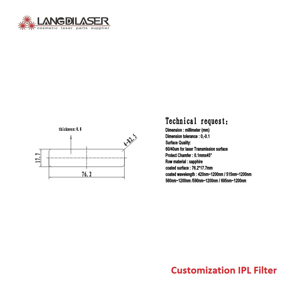 Customization IPL Laser Filter / Size : 76.2*17.7*0.8mm / Laser Hair Removal Filters / IPLFilters / Optic Filter For IPL