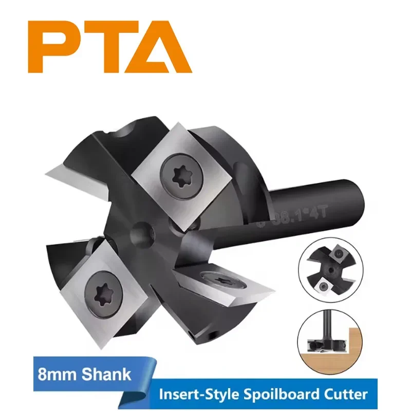 

1PC 8mm Shank CNC Spoilboard Surfacing Route Bit 4 Flute Insert Carbide Slab Flattening Router Bit Wood Planer Bit
