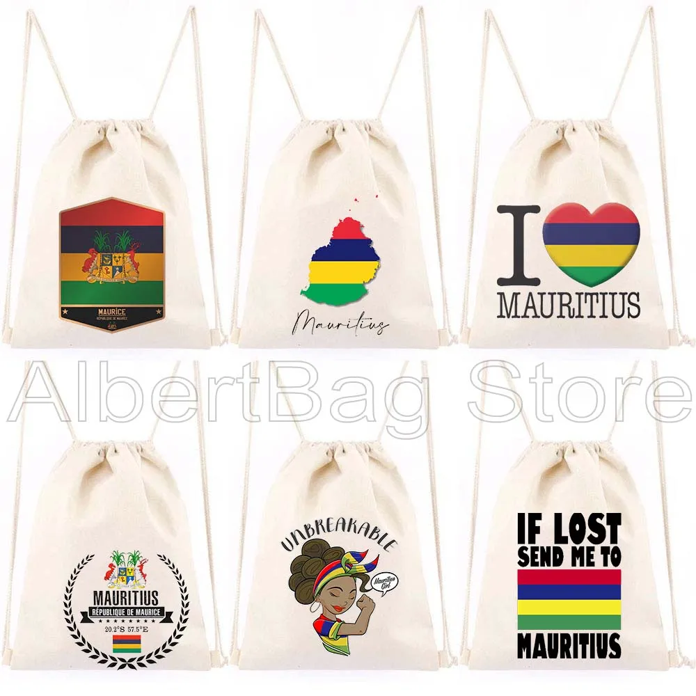 

Mauritius Island Country Map Flag Indian Ocean Cute Canvas Drawstring Bags Soccer Backpack Gym Cotton Sackpack Gifts String Bags