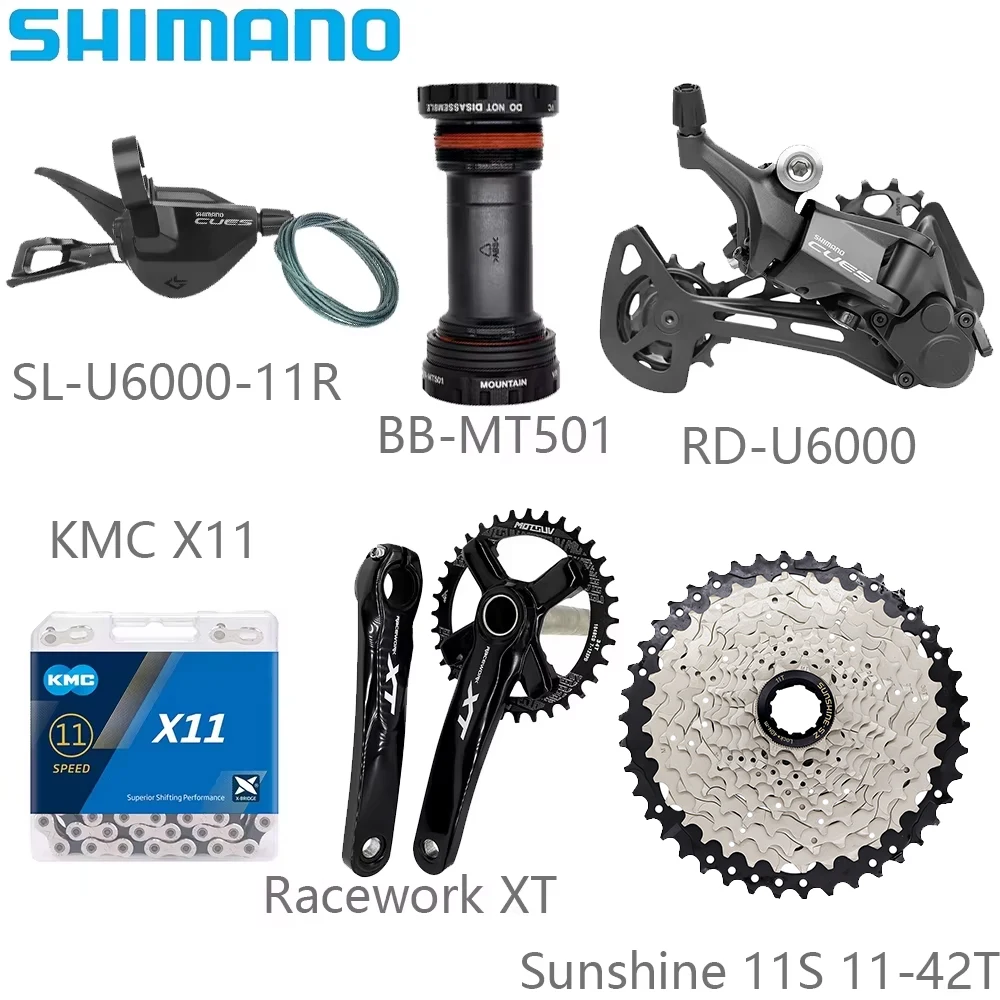 SHIMANO U6000 11 Speed Bicycle Derailleur Kits KMC X11 Chain Racework XT Crankset Sunshine 11-42/46/50T Cassette Bicycle Parts