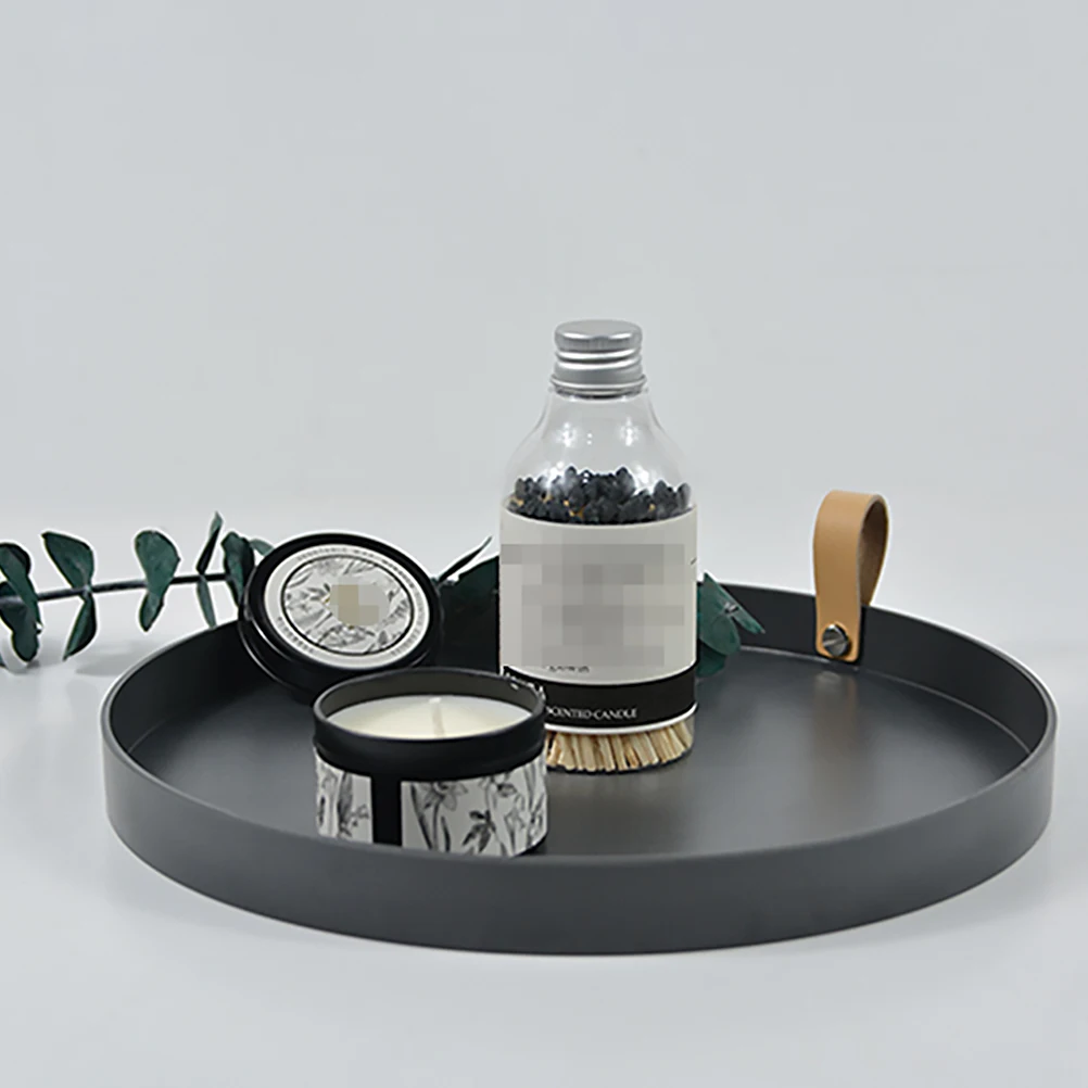 

Round Desktop Organizer Pu Home Multi-Function Simple Tray For Bedroom Living Room Cosmetics Desktop Storage