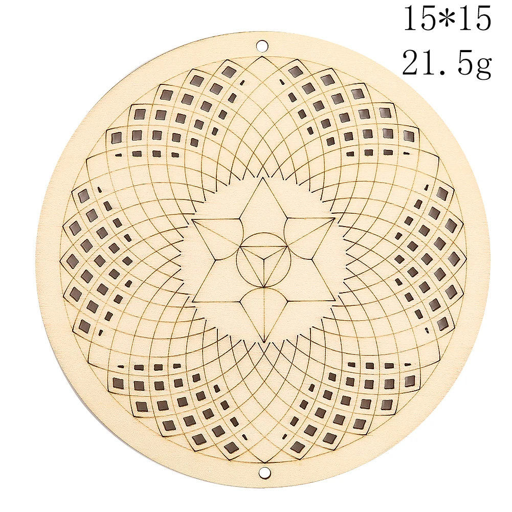 15cm Wooden Stand Tray Crystal Jewelry Display Chakra Energy Yoga Buddhist Text Mat Fatima Hands Flower of Life Plank