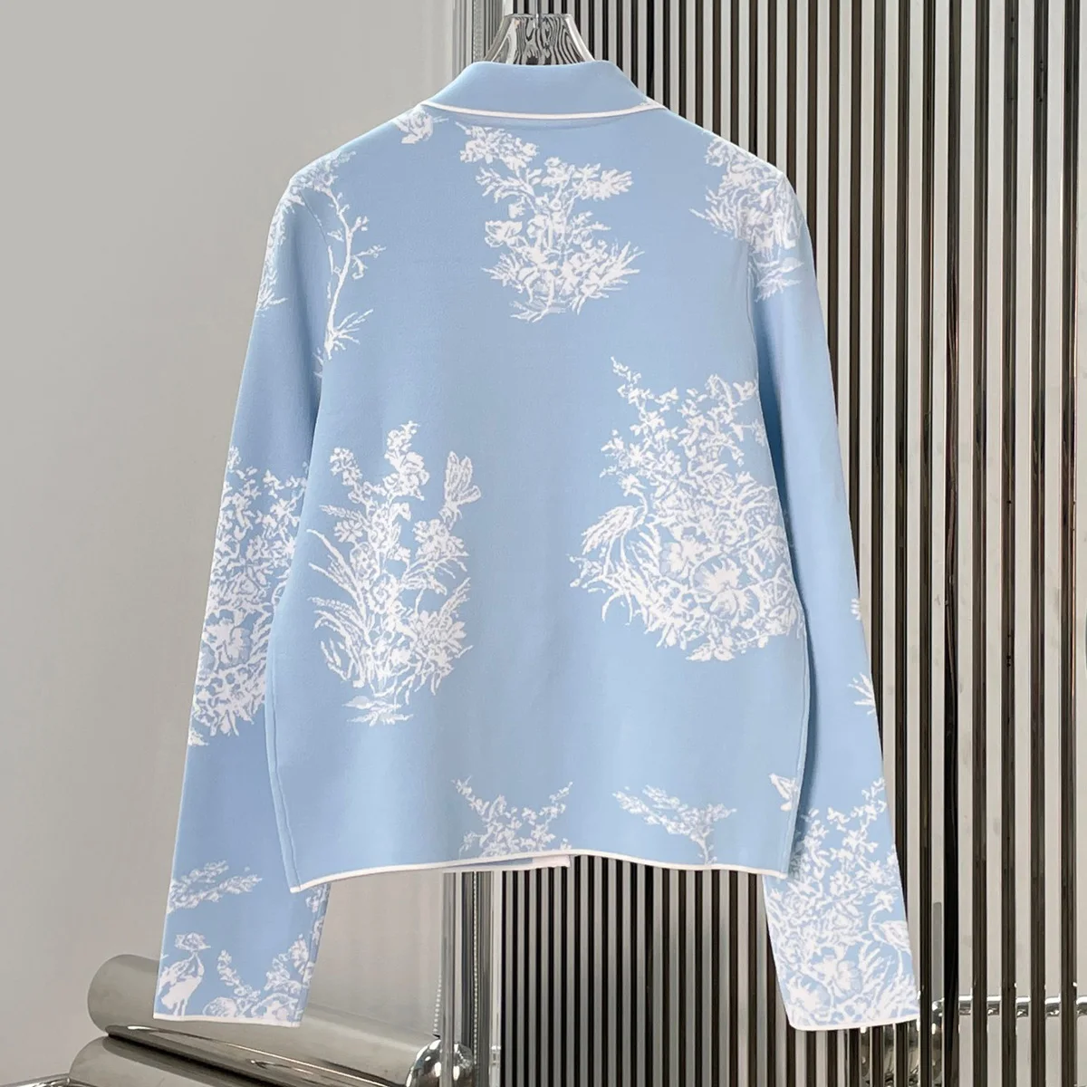 High Quality Women Lapel Collar Knit Cardigan Print Button Down Long Sleeve Contrast Piping Casual Outerwear lyt133648