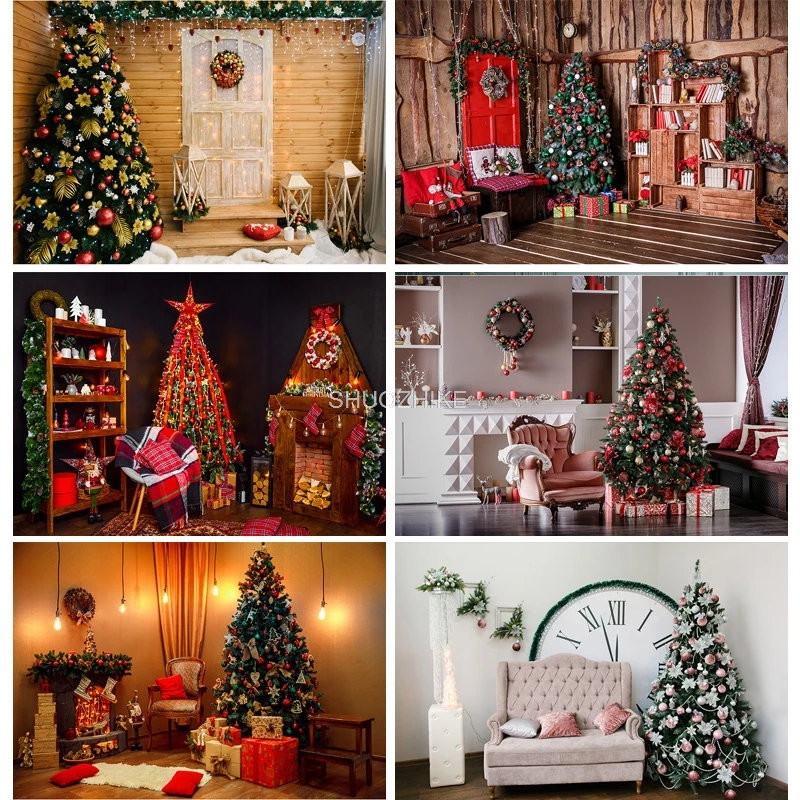 

Christmas Backdrops Fireplace Tree Winter Baby Photography Background For Photo Studio Photophone DHY-03