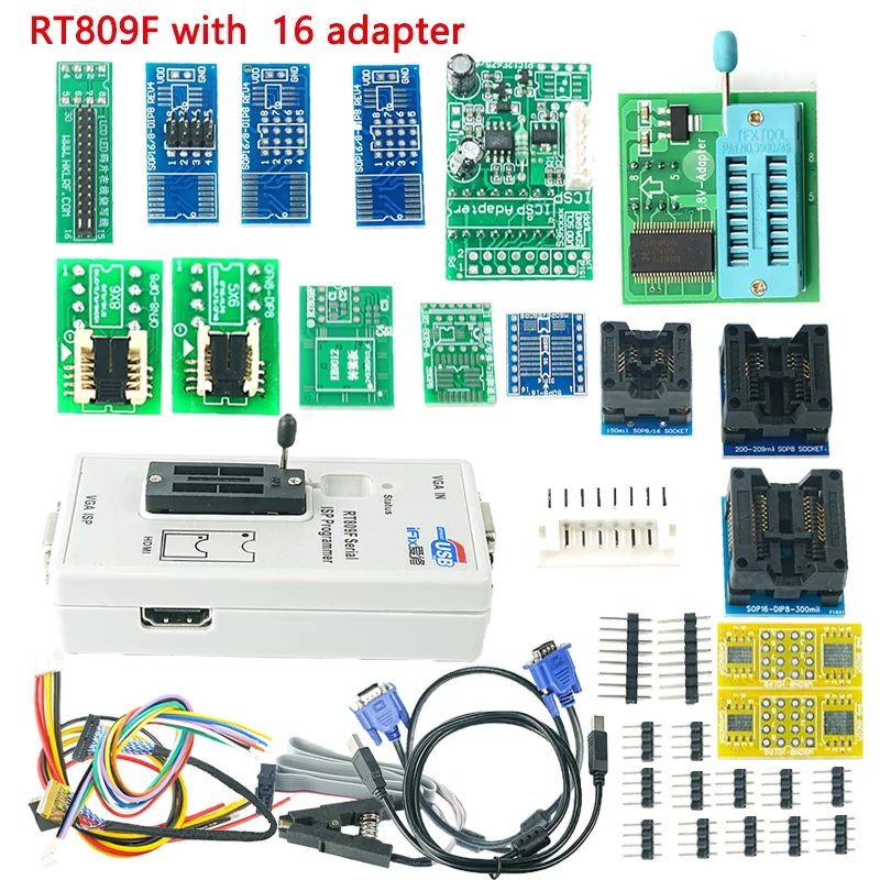 Imagem -04 - Original Rt809f Serial Isp Programador com 16 Adaptadores Mais 1.8v Adaptador Mais Clipe de Teste Sop8 Edid Cabo Icsp Bios Universal Programador