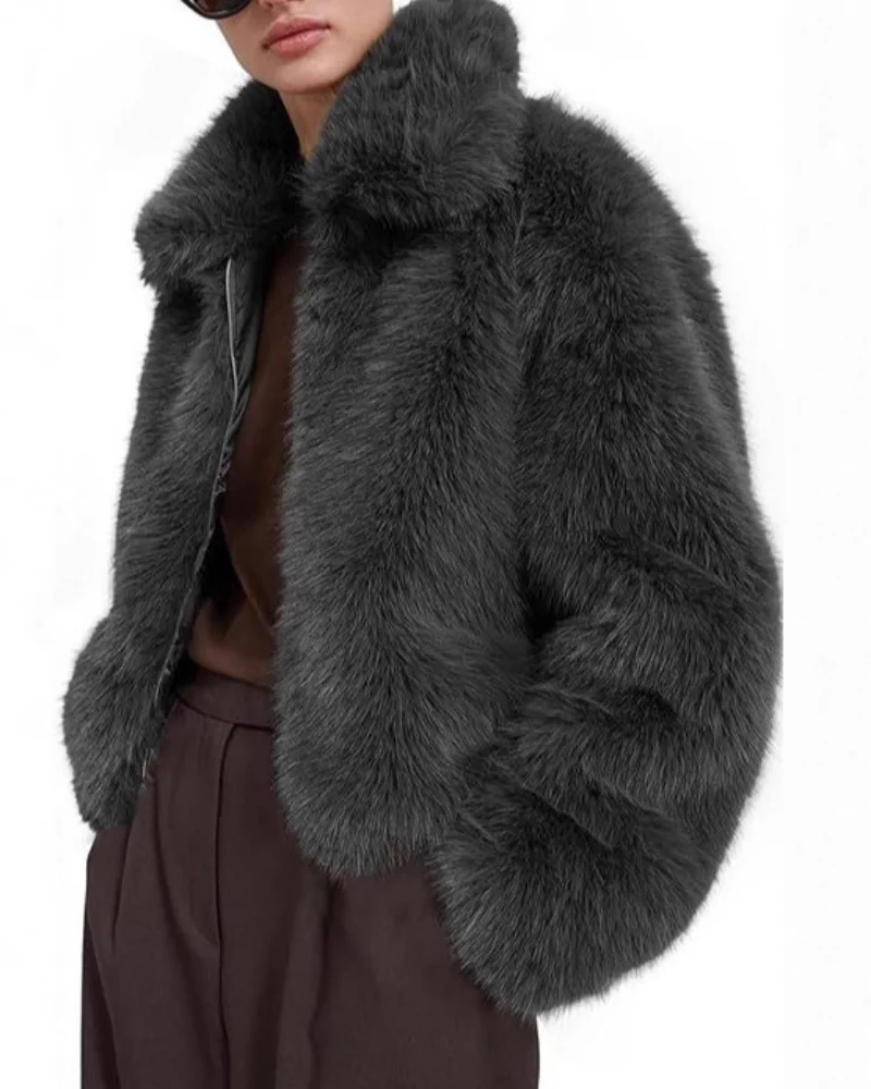 Women's Faux Fur Lapel Jacket for Chic Style - usage example