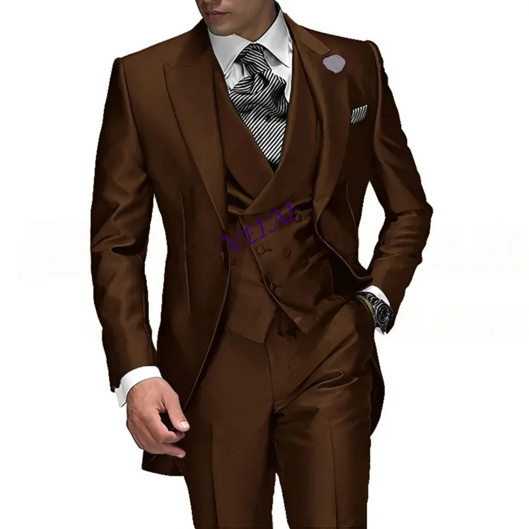 

Best Selling Peak Lapel Single Breasted Men Wedding Suits Purple Groom Tuxedo For Men Prom Suits Groomsman Jacket+Pm Customized