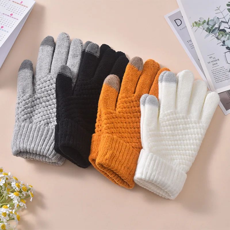 Autumn And Winter Gloves Plus Fleece Men's And Women's Fashion Touch Screen Jacquard Reverse Stitch Pineapple Winter Warm Gloves