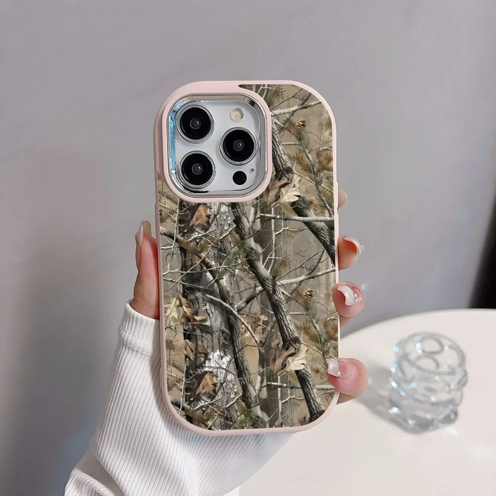 Realtree Real Tree Camo Phone Case Plating Camera Oval Soft Silicone For IPhone16 15 11 12 13 14 Pro Max Thicken Candy Color