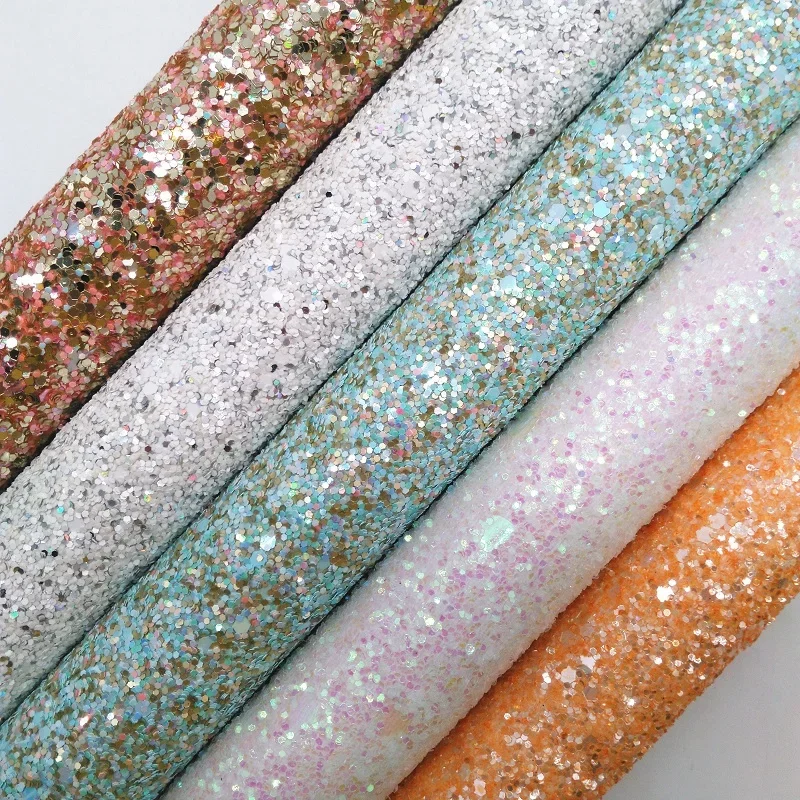 Amonglitter Mixed Colors Iridescent Chunky Glitter Leather Glitter Fabric Sheets for DIY Bows Bags 21x29cm A4 size MB006