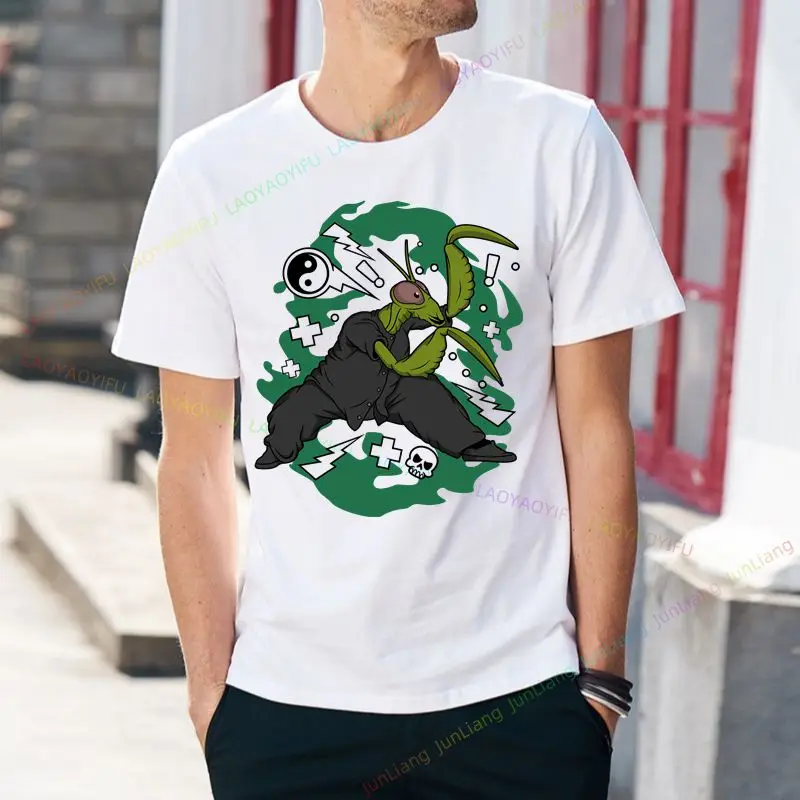 تي شيرت شاولين مانتيس، تي شيرت قطني بأكمام قصيرة للرجال من Fatal Mantis الصيني الكونغ فو، فضفاض، كاجوال، قابل للتنفس ورجعي