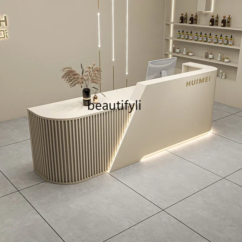 cqyBeauty Salon Cashier Clothing Store Bar Simple and Light Luxury Corner Front Desk Arc Hotel Company Front Desk Reception Desk