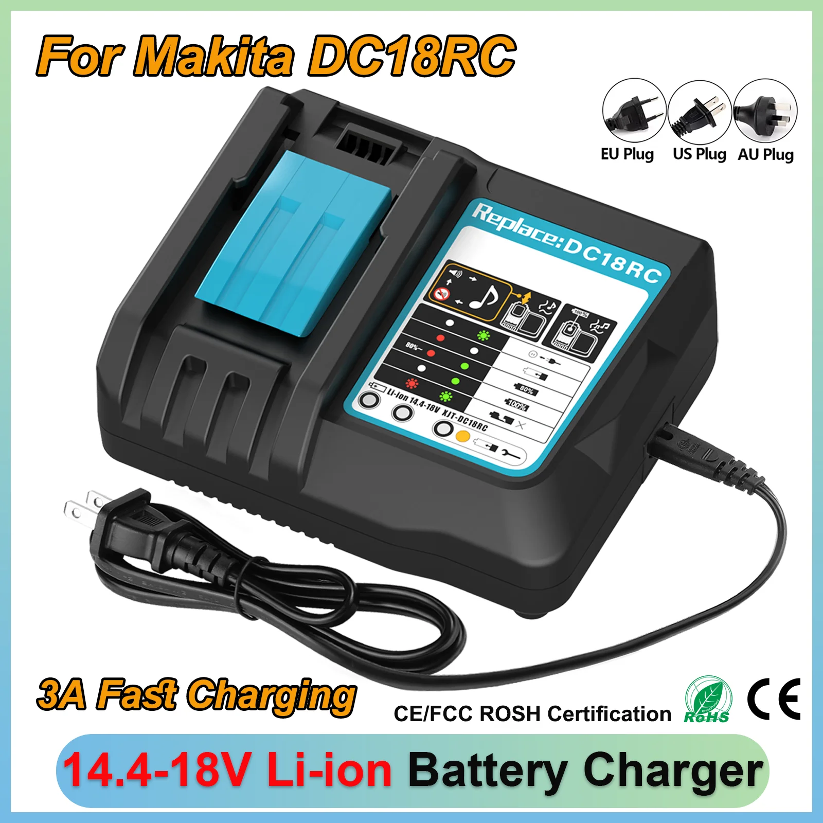 DC18RC Li-ion Battery Charger for Makita 18V BL1830 BL1815 14.4V BL1430 Charger Fast Charging DC18RCT DC18RA Power Tools Charger