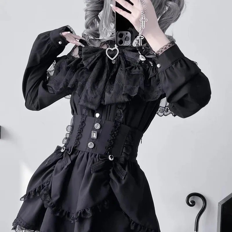 

Kawaii Women Shirts Jirai Kei Lolita Y2K Cute Japanese Style Blouse Elegant Long Sleeve Sweet Tops Casual Aesthetic Shirt 2024