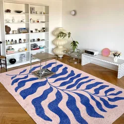 Blue Pink Matisse Leaf Carpet Funky Retro Danish Pastel Decor Rug Bedroom Living Room Rug Modern Y2K Rug Plush Trendy Accent Rug