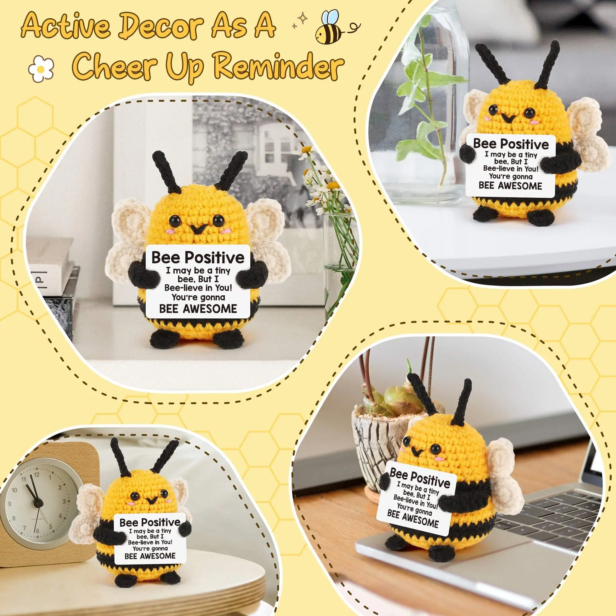 1 Piece of Mini Cute Crochet Active Bee, Creative Plush Holiday Gift Desktop Decoration, Motivational and Encouraging Positive Energy Duck and Penguin Figurine, Christmas Stocking Stuffer view 5