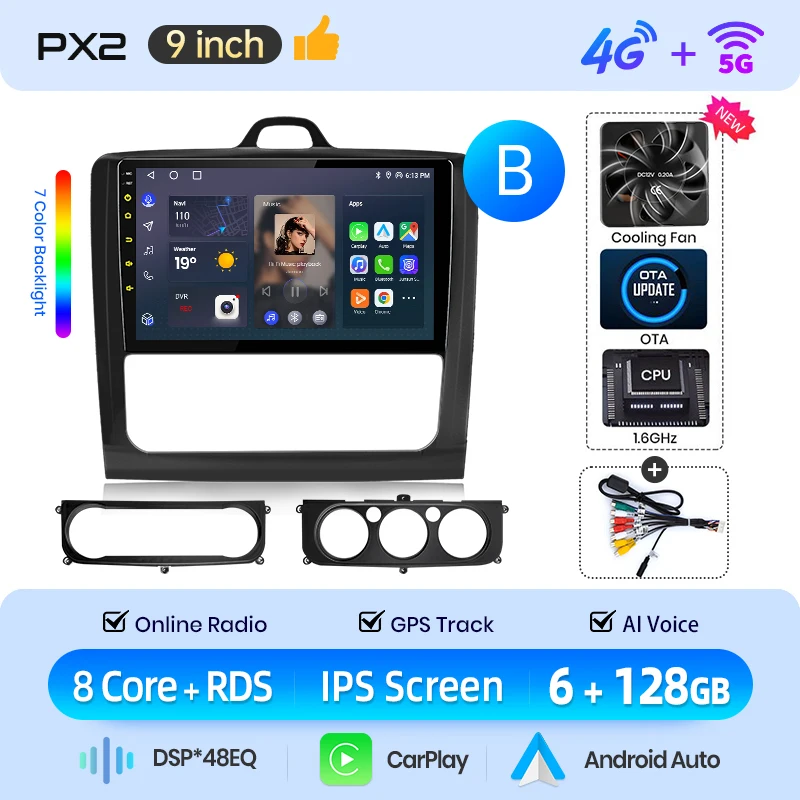 AWESAFE Draadloze CarPlay Android Auto Radio voor Ford Focus 2 3 Mk2 Mk3 2004 2005-2011 Auto Intelligent Systemen RDS GPS FM BT SWC
