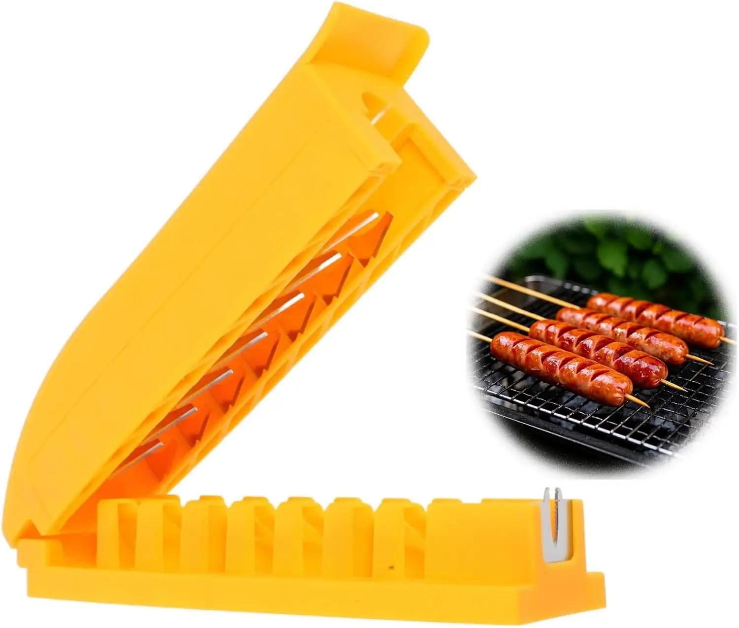 Rebanador multifuncional para perros calientes y cortador de salchichas, herramienta para cortar y desenvolvar flores de doble uso para asar y acampar, 1 ud.