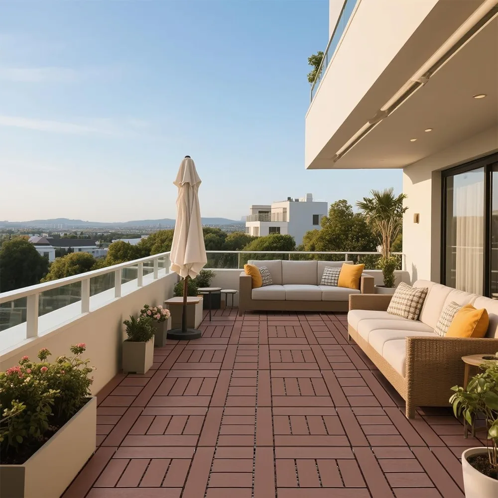 

Pack Interlocking Deck Tiles, 12x12x0.8 Plastic Patio Flooring Outdoor Waterproof, All Weather Use for Balcony Porch Backyard