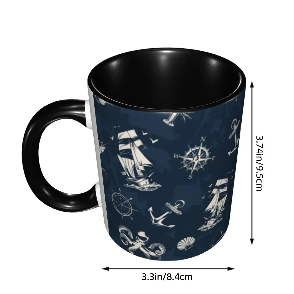 Vintage Nautical Symbol Mugs Personalized Sailor Anchor Compass Ceramic Coffee Mug Cup Creative Present